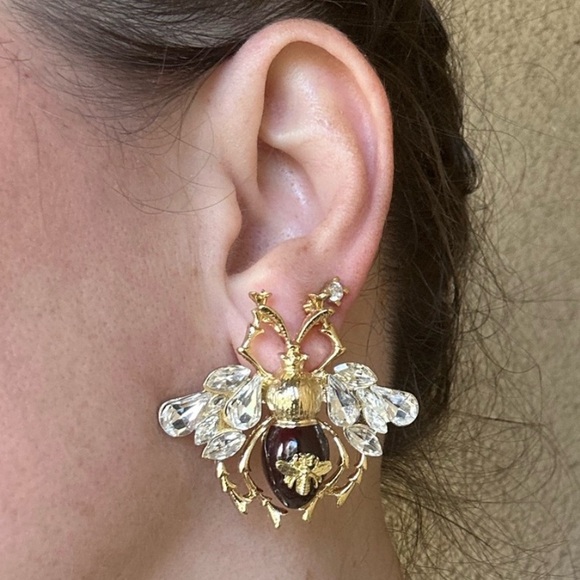 Queen Bee Earrings โ Gold & Crystal Accents - Picture 1 of 4